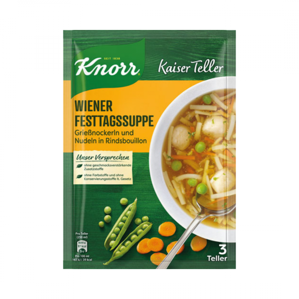 Knorr Kaiser Teller Wiener Festtags-Suppe, Grießnockerl und Nudeln in Rindsbouillon, 3 Teller